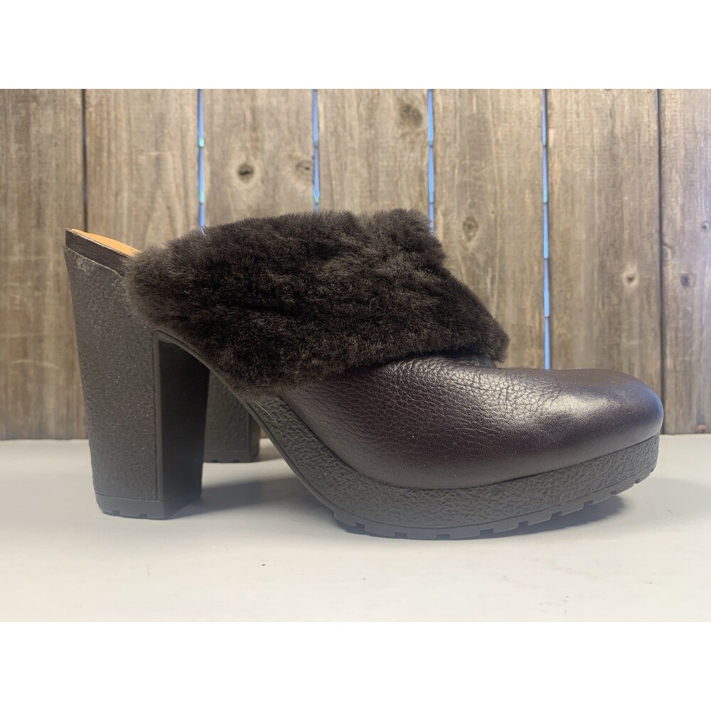 Hunter Women's Bruson Leather Brown Mule Clog Shoes Shearling    Sz. 8 M